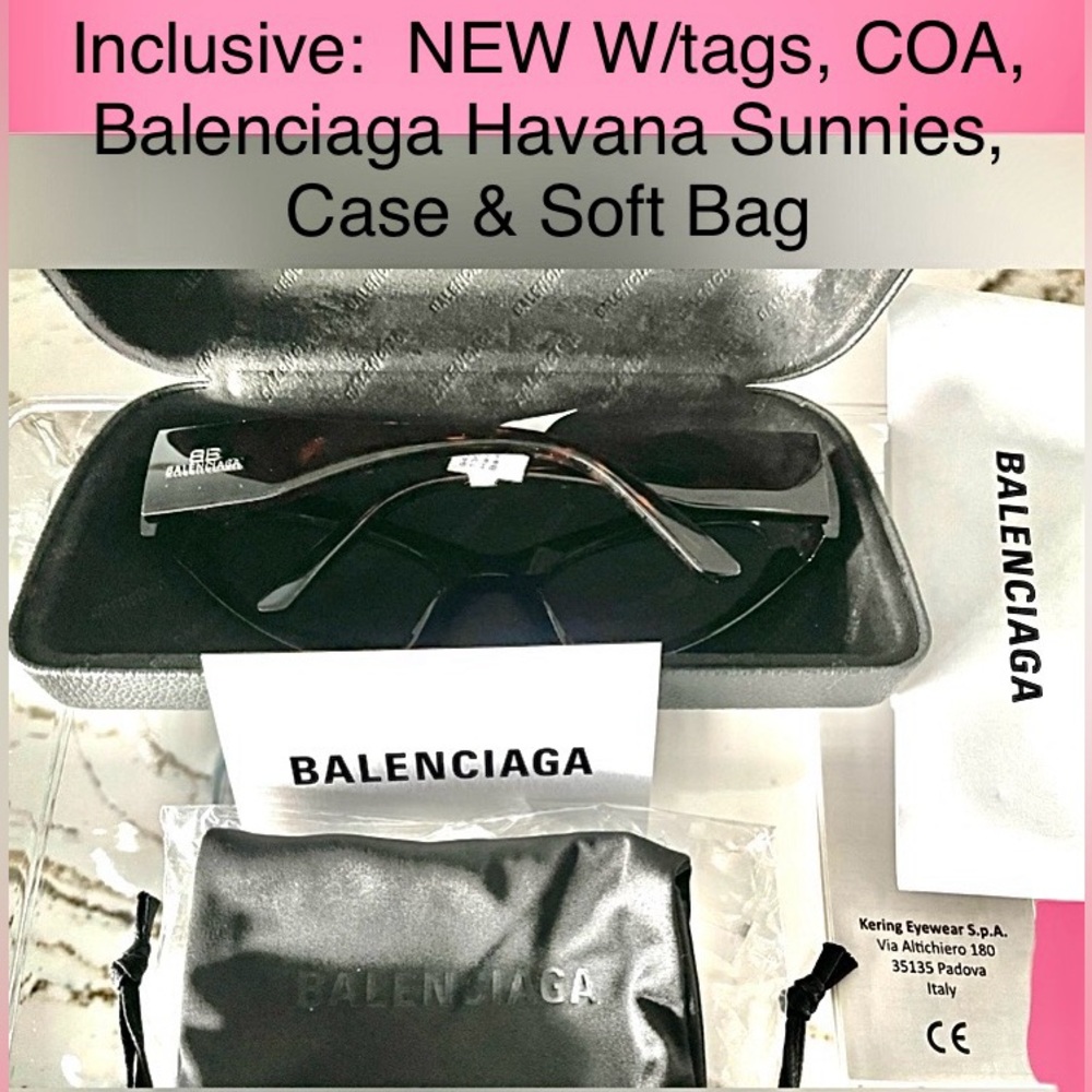 Balenciaga NWT COA Havana Green Tortoise Shell CatEye Sunglasses, Case & Bag - Picture 3 of 17